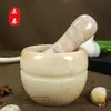Prensa de ajo de mármol natural, mortero de piedra para uso doméstico, machacador de ajo, picador de ajo, prensa de ajo, recipiente para triturar, mortero de ajo