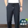 Pantalones casuales para hombre de seda de morera de alta gama italiana antiarrugas, corte recto holgado de primavera, nuevos pantalones casuales para hombre 2026, pantalones deportivos
