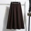 Falda de Lana de Ácido Acético Talla Grande de 6 Paneles con Dobladillo Interior Cintura Elástica Falda Larga Otoño/Invierno con Bolsillos
