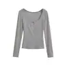 Camiseta a rayas de bloque de color de manga larga ajustada moderna para mujer, top corto adelgazante elástico, camiseta básica versátil de moda