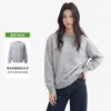Moletom feminino casual gola redonda estilo coreano, terry de peso pesado para outono e inverno, manga longa estiloso, modelagem solta, retentor de calor, peça básica versátil