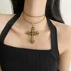 Collar Largo de Cruz de Pedrería Dorada Antigua Y2K Millennial Hot Girl para Mujer, Dulce, Cool, Diseño de Nicho, Cadena para Clavícula