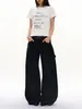 Jeans Unisex de Pierna Ancha Rectos Casuales con Tachuelas y Estampado de Leopardo Estilo Callejero Retro Americano Negros Versátiles de Moda