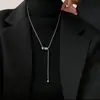 YH~Estilo Cool~Colar Longo de Pérolas Retrátil para Mulheres 2023 Design de Minoria de Alto Padrão Temperamento Socialite Gargantilha