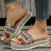 Stock Listo del Fabricante Estilo Étnico Transfronterizo Europeo y Americano Talla Grande para Mujer Suela Gruesa Boca de Pez Cuerda de Cáñamo Color Caramelo Pantuflas Nuevo Estilo 2025