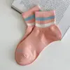 Calcetines Cortos para Mujer, Algodón Puro, Delgados para Verano, Antibacterianos, Absorbentes de Sudor, Resistentes al Olor, Calcetines Deportivos de Rayas Frescas de Media Caña para Primavera y Verano