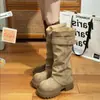 Botas de Plataforma Retro Blancas Hasta la Rodilla con Tacón Grueso para Mujer 2026 Nuevo Otoño Botas de Montar que Aumentan la Altura