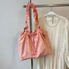 Bolsa de Lona Feminina de Verão Plissada para Estudante Universitário Bolsa Transversal Literária Grande Capacidade Estilo Coreano Moda Versátil para o Dia a Dia Bolsa Tote