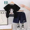 Traje de Verano para Niños Nueva Moda Tendencia Fresco Ropa para Bebés Niños Perro Delgado Conjunto de Dos Piezas de Manga Corta