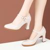 Aomalin Zapatos de Tacón Alto Modelo Cheongsam de Cuero Genuino para Pasarela de Mujer Plataforma Tacón Grueso Antideslizante Combinación con Todo Trabajo Zapatos de Una Sola Capa