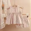 Pijamas de Gasa para Niñas, Conjunto de Falda Floral y Shorts, Suave, Lindo, Transpirable, Conjunto de Dos Piezas de Algodón de Doble Capa para Bebés Niñas