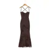 Moda Europeia e Americana com Tiras Cruzadas Novo Verão Vestido de Noite Feminino com Temperamento Europeu e Americano Costas Nuas Suporte de Aço