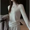 Camiseta Térmica de Lana Cepillada Manga Larga Otoño/Invierno de Fábrica para Mujer Estilo Coreano Tacto de Alta Gama Mezcla de Lana Cuello Medio Alto Ropa Interior Top Sencillo