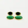 Nuevos pendientes retro europeo y americano de malaquita irregular y ágata negro, diseño simple y moderno, pendientes con pasador de plata para mujer