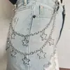 Joia Cruzada Europeia e Americana Estilo Punk Estrela de Cinco Pontas Vazada Franja Corrente de Metal para Calça Hip-Hop Popular Corrente de Cintura para Jeans