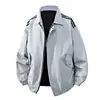 Chaqueta de solapa de tres rayas de moda estilo americano para hombre, ropa de trabajo vintage de primavera y otoño, cortavientos casual holgado de moda