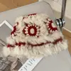 Touca de Tricô de Pelúcia de Pelo de Coelho para Mulheres no Outono e Inverno, Chapéu de Pescador Desperto de Cabeça de Tigre Peludo Leão, Pequeno Chapéu de Lã Fofo que Mostra o Rosto