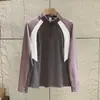 Estilo Montaña al Aire Libre Color Contrastante Empalme Otoño e Invierno para Mujer Terciopelo Delgado Media Cremallera Deportiva Manga Larga Camiseta Interior Sudadera