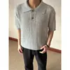 Estilo Old Money Americano Tricô Canelado Gola Polo Manga Curta Unissex Simples Casual Versátil Caimento Relaxado Top Camiseta