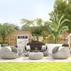 Sofá de Patio de Villa al Aire Libre Sofá Tejido de Cuerda para Jardín Balcón Combinación de Muebles de Mesa de Café Juego de Sofás para Terraza de Hotel