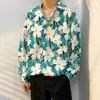 Camisa Floral Retrô Vintage Estilo Hong Kong para Homens e Mulheres Verão Tendência Marca Havaiana Despojada Cool Solta Camisa de Manga Longa Casaco para Casal