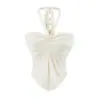 Top sin mangas sexy con tirante de cinta verde irregular para mujer, estilo verano, muy atractivo, diseño elegante, corte ajustado, top de tubo de chica hot