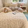 Juego de Cuatro Piezas de Algodón Puro Clase A Ropa de Cama para Dormir Desnudo Algodón Lavado con Agua Estilo Sábana Ajustable Ins Fresco Pequeño Sábana Funda de Edredón Dormitorio Juego de Tres Piezas