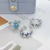 Anillo de Esmalte Azul Hielo Microincrustado Estilo Disco Roto para Mujer, Blanco, Anillo de Dedo Índice Moderno y Fresco, Anillo Versátil de Nicho