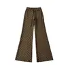 Calça casual feminina de verão estilo preguiçoso com estampa de bolinhas, microflare, cintura alta, modelagem que afina, caimento solto e versátil, comprimento até o chão feminina