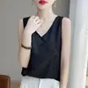 Camisola de satén de acetato con cuello en V y jacquard estilo chino para mujer, fina, simple, versátil, sin mangas, para el verano