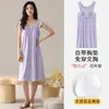 Nuevo con copas acolchadas para mujer, camisón de verano fino y fresco de algodón modal con mangas cortas, vestido suave de verano