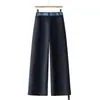Pantalones cropped de pierna ancha con cordones de encaje retro francés hechos a medida para mujer, nuevo estilo de otoño, cintura elástica en la espalda, adelgazantes y con caída, versátiles
