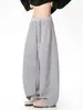 Pantalones Deportivos Largos para Mujer Grises de Hoja Curva, Nuevos para Primavera Otoño, Estilo Americano, Holgados, con Caída, Pierna Ancha