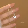 Colar Fresco de Borboleta Estilo Floresta para Mulheres, Prata Esterlina S925 Minimalista Ins Corrente Versátil para Clavícula, Moda Coreana Corrente Ondulada