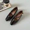 Sapatos femininos casuais da moda, sapatilhas Mary Jane vintage, femininos de bico quadrado, de uma tira, salto baixo, corte baixo, sapatos macios de couro para o dia a dia