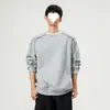 Moletom Pesado Cinza Claro Patchwork de Rebites Masculino Outono Fio Mingji Design Americano High Street Manga Longa Camada Base