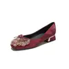 Zapatos de boda de terciopelo burdeos para mujer con tacón grueso, punta cuadrada, lazo de pedrería, corte bajo, adecuados para el uso diario, vestidos formales y fiestas nocturnas