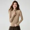 Nueva colección de otoño e invierno: suéter de cachemira tejido para mujer, corte ajustado, con media cremallera, una capa base simple y versátil