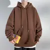 Moletom com capuz de cor sólida para outono e inverno para homens, corte solto, ombro caído, manga longa, moderno, simples, versátil, estilo casal, top de moda de Hong Kong