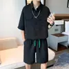 Traje Casual para Hombre, Marca de Verano de Moda, Fresca y Elegante Camisa Holgada de Manga Corta Combinada con Pantalones Cortos de Cinco Cuartos, Conjunto de Dos Piezas de Alta Gama