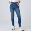 Jeans de Mujer Elásticos Lavados Estilo Europeo y Americano de Cintura Alta Ajustados Skinny Tipo Lápiz Leggings Deportivos para Yoga