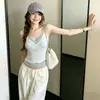 Nuevo camisole de estilo dulce y picante de verano, de estilo falso dos piezas con encaje empalmado para mujer, diseñado para ser adelgazante y favorecedor de la figura, top sin mangas