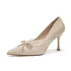 6683-2 Malla Moño Diseño Elegante Zapatos Planos Retro Banquete de Bodas Tacones Altos Zapatos Planos para Mujer Versátiles y Cómodos