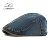Estilo Nuevo de Primavera Gorra de Mezclilla Lavada Boina para Hombre Gorra con Visera Retro Británica Gorra Casual Hacia Adelante para Mujer Gorra de Pintor
