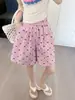 Shorts de Verano para Mujer Estilo Coreano Dibujo Animado Retro Estampado de Mariposas Cuadros Casuales Cintura Alta Adelgazantes Caída Amplia