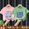 Camiseta moderna de manga corta estampada para niños pequeños, holgada y versátil, top de algodón puro con cuello redondo y diseño de dibujos animados estilo coreano