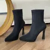 Botas de calcetín elásticas negras First Encounter de temporada, nuevo estilo Otoño/Invierno, plataforma impermeable, caña media, tacón fino, punta fina, adelgazantes, tacones altos