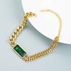 Pulseira Ins Trendy Design Nicho Zircônia Quadrada Verde Estilo Europeu e Americano Moda Aço Titânio Corrente Dupla Empilhada
