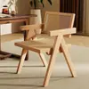 Silla de comedor de ratán, silla de madera maciza para uso doméstico, asiento de ratán, no plegable, silla de moda, estilo retro, silla de comedor de madera maciza y ratán estilo nórdico