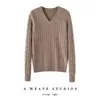 Nova coleção de outono 100% caxemira pura estilo old money gola V trançado suéter casual feminino folgado